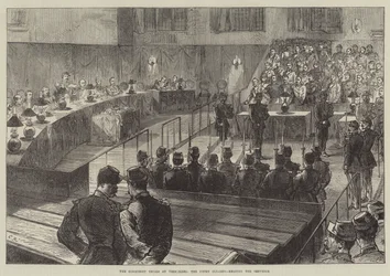 The Communist Trials at Versailles, the Court cleared, reading the Sentence